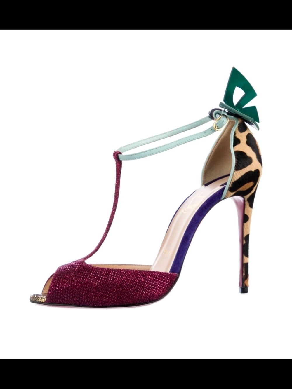 ❤️ RED BOTTOM 🖤 Women's T-Strap Mixed-Print in Burgundy and Leopard